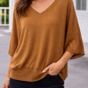 Camel V-Neck Loose Fit Top